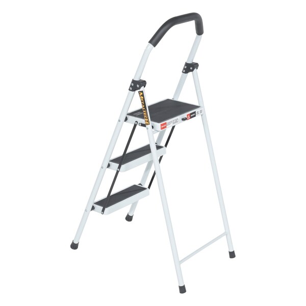 Steel Household Steel Fold Up Step Ladder 3 Step 225 Lb. Capacity White